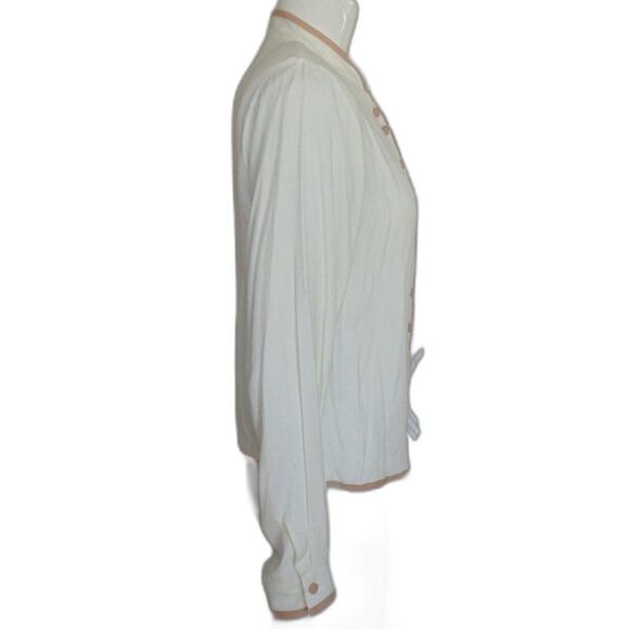 BEDFORD FAIR Shirt-jacket, L, Off-white/Camel trim, Buttons, Long sleeve - Picture 7 of 12